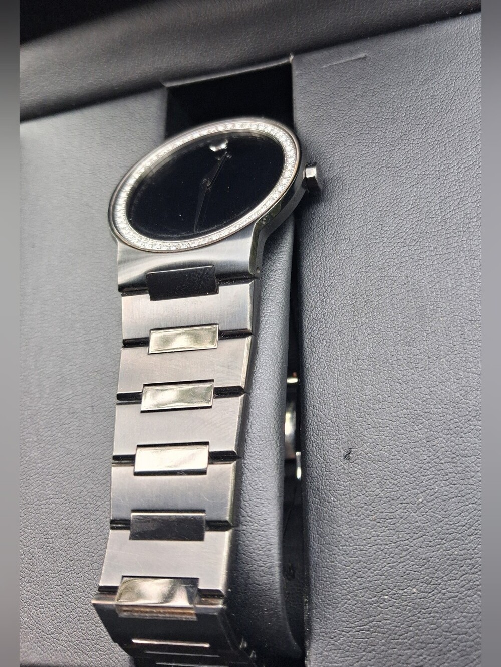 Movado Black and Silver Museum Dial Watch with DIAMOND Bezel - Picture 4 of 16